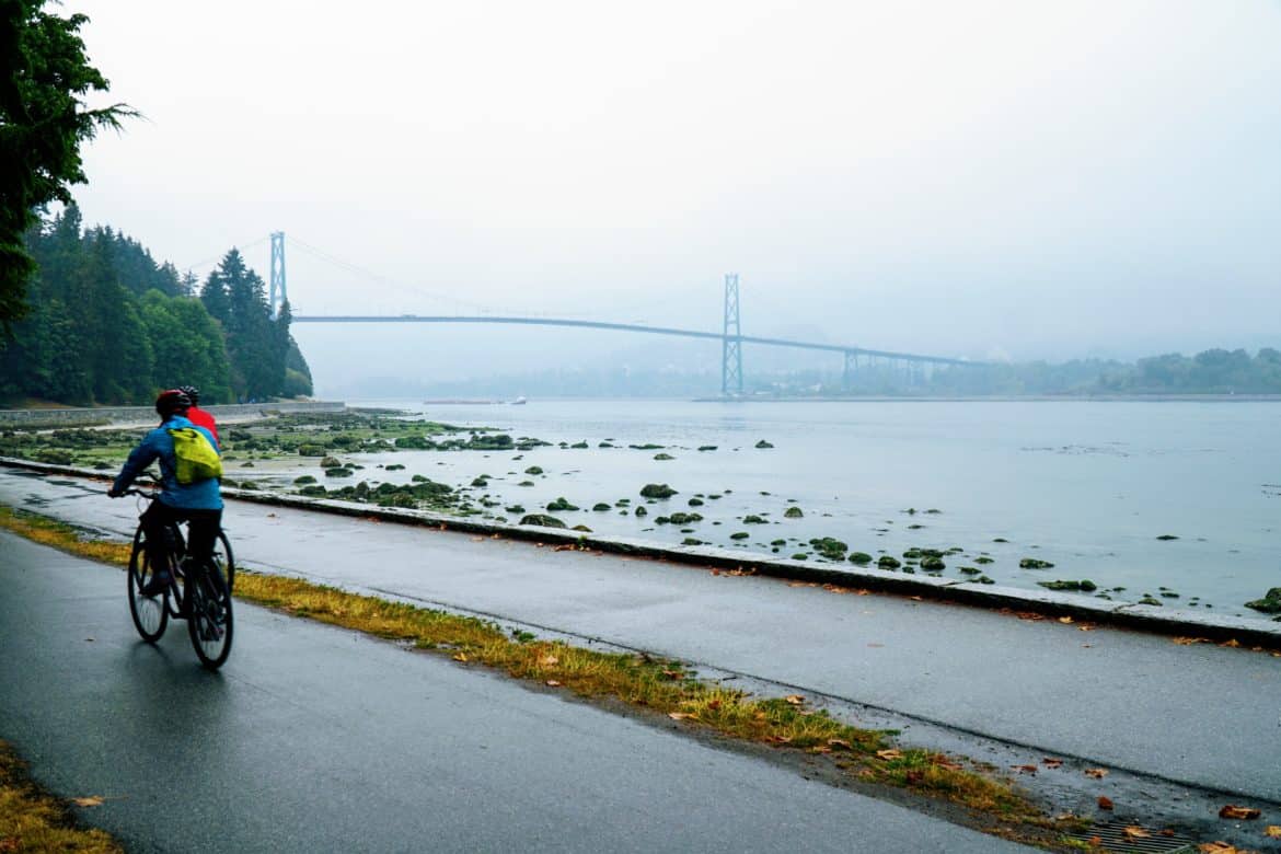 cyclists in Stanley Park, Vancouver BC